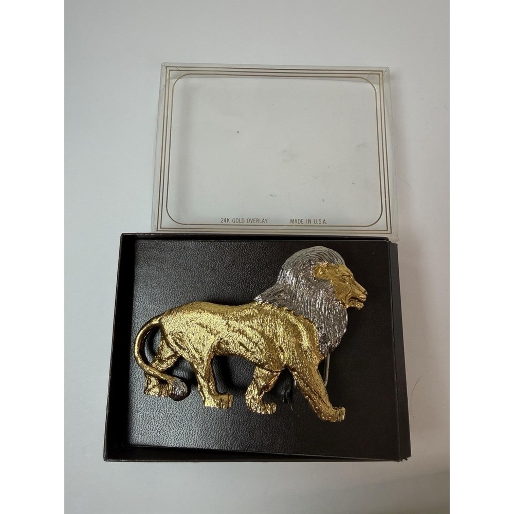 1993 MGM Grand Hotel Lion Belt Buckle 24k Gold Overlay Las Vegas Nevada